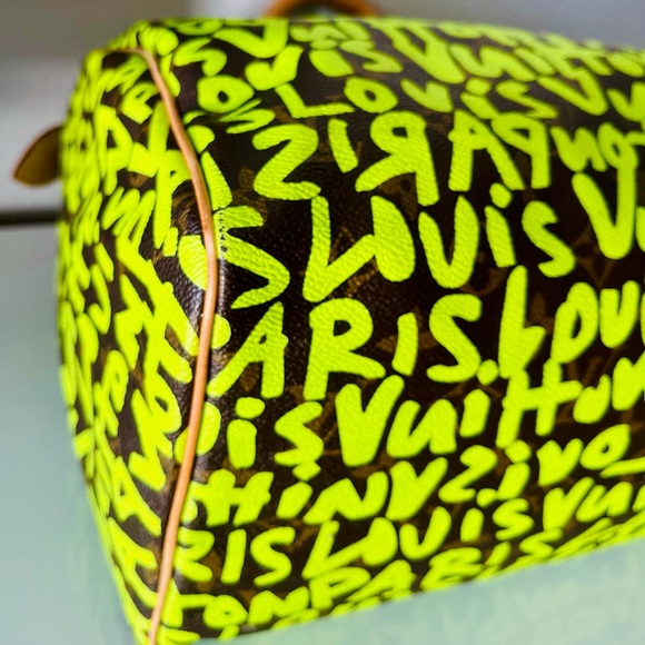 Rare LOUIS VUITTON Monogram Graffiti Speedy 30 neon green LV bag Sprouse - Picture 9 of 17